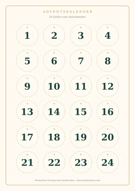 Vorschau: Adventskalender-Zahlen 1 bis 24