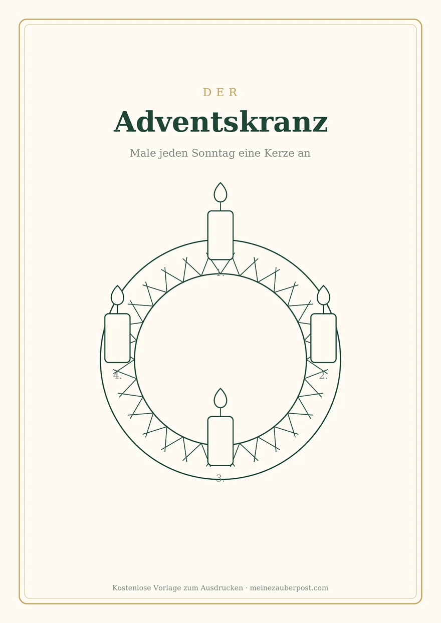 Vorschau der A4-Vorlage: Adventskranz zum Ausmalen