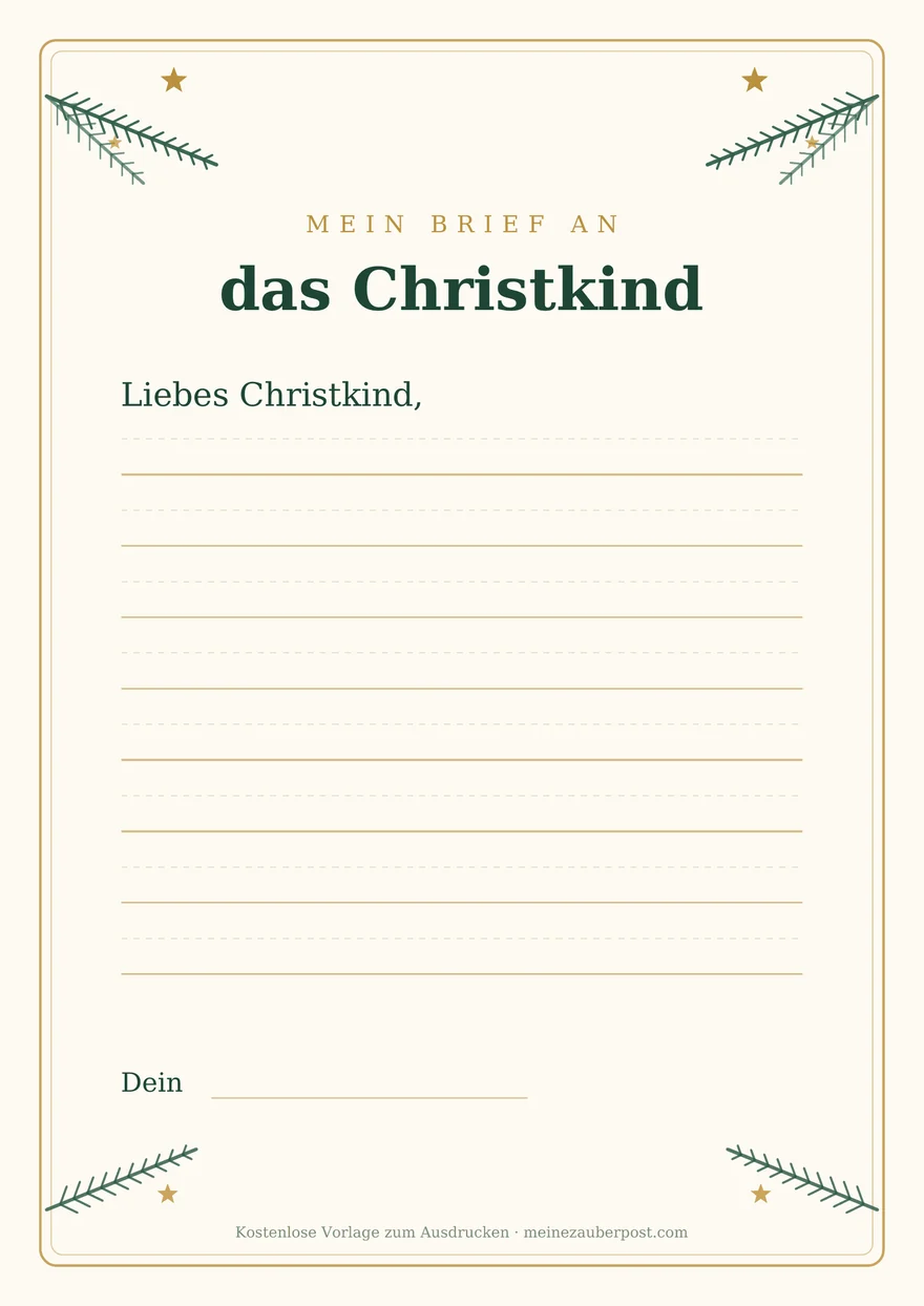 Vorschau der A4-Vorlage: Brief an das Christkind – grosse Linien