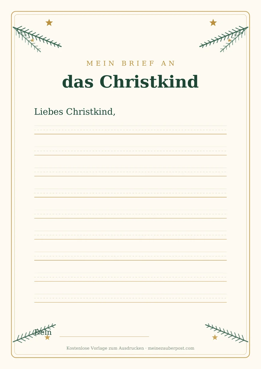 Vorschau der A4-Vorlage: Brief an das Christkind – Lineatur