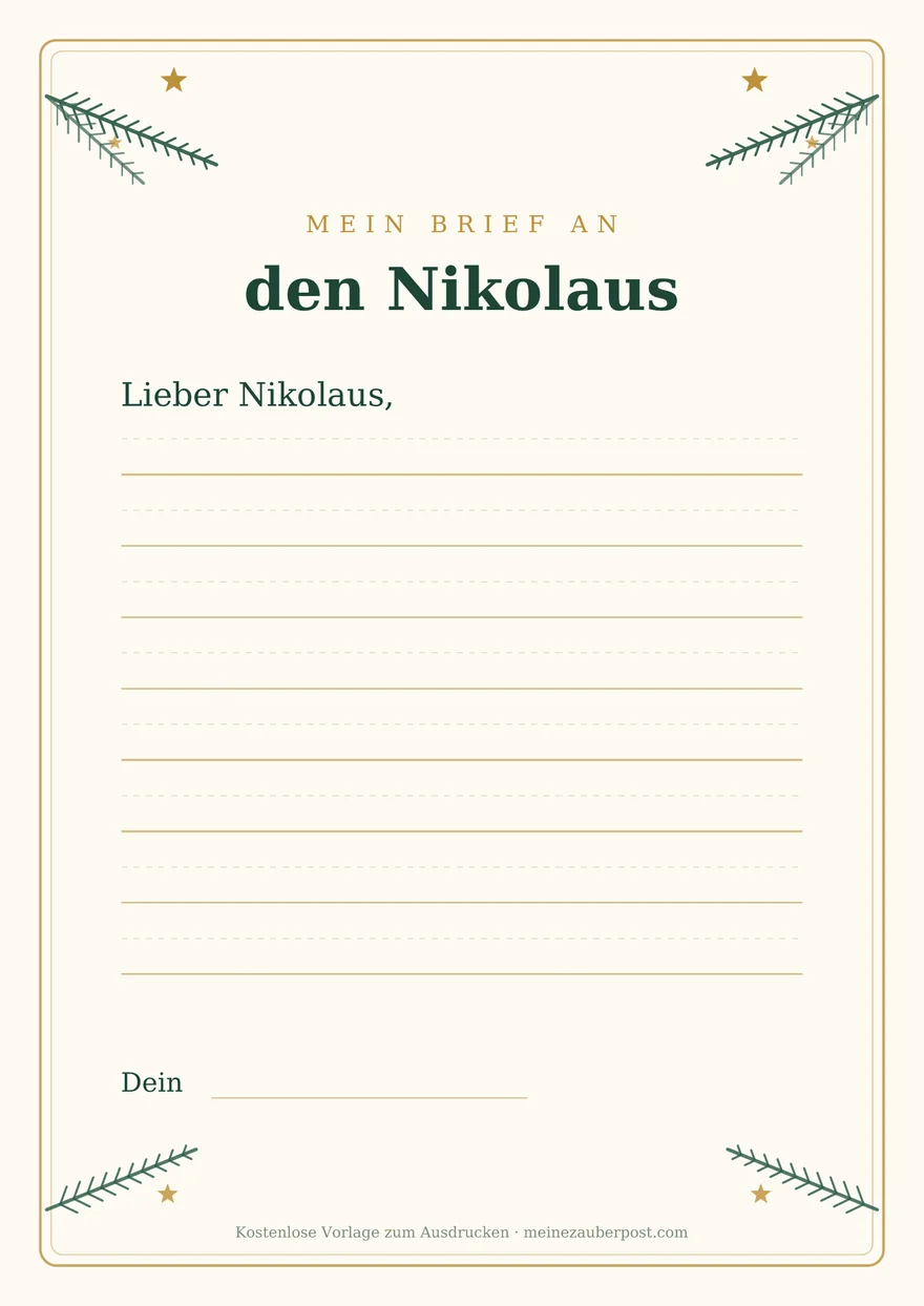 Vorschau der A4-Vorlage: Brief an den Nikolaus – grosse Linien