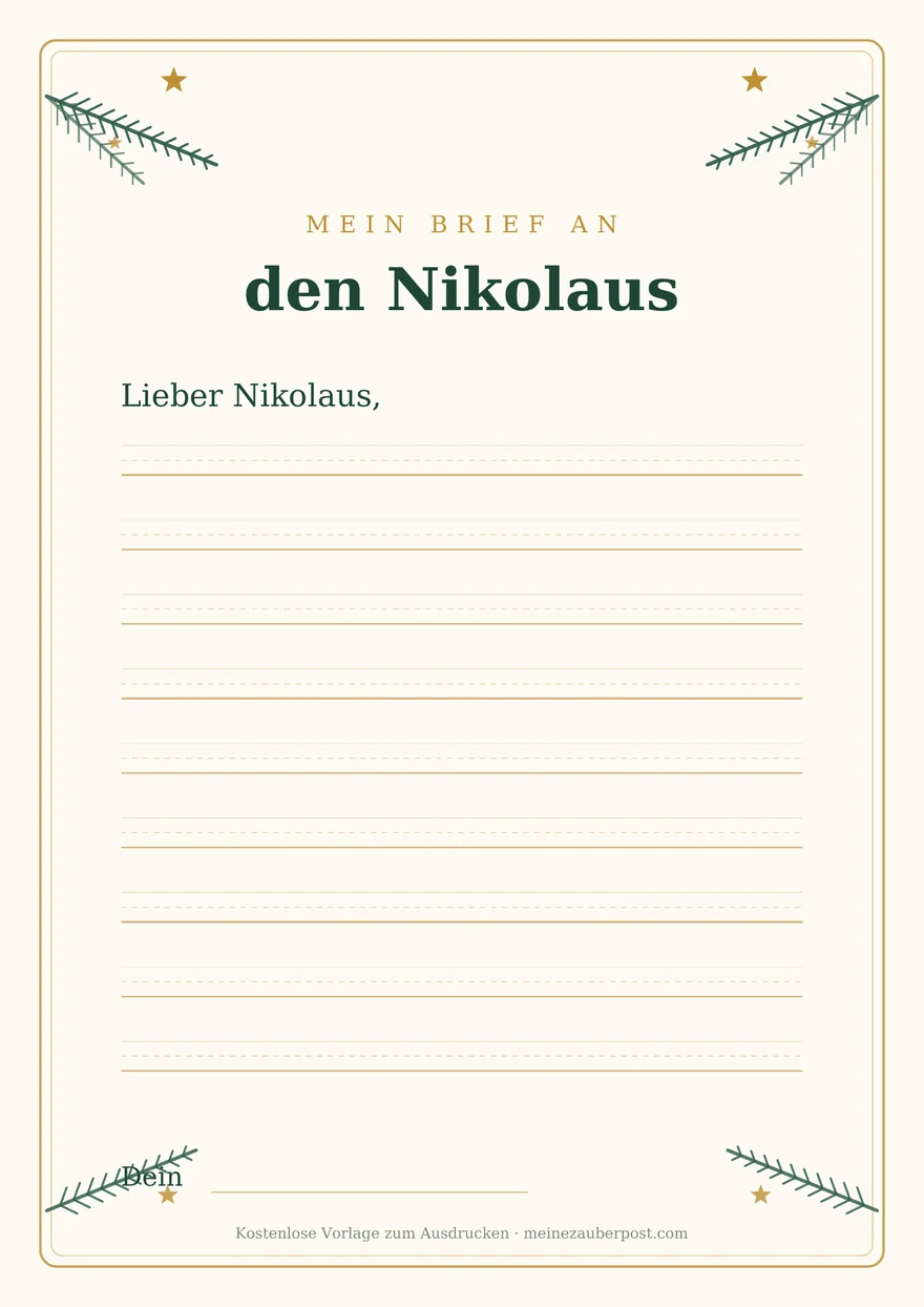 Vorschau der A4-Vorlage: Brief an den Nikolaus – Lineatur
