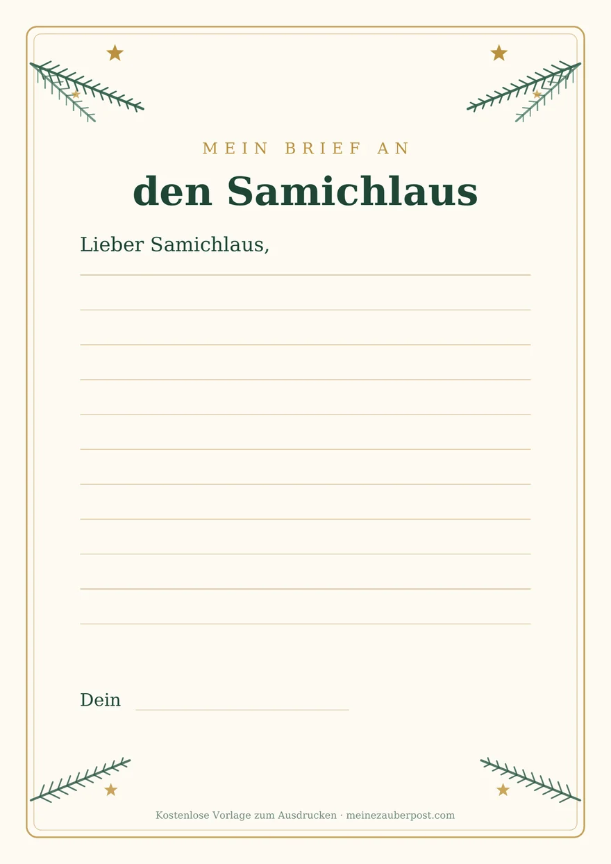 Vorschau der A4-Vorlage: Brief an den Samichlaus