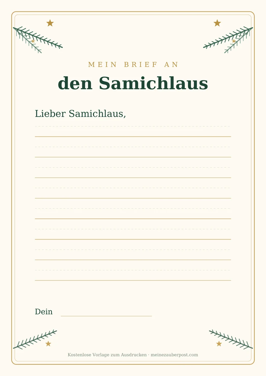 Vorschau der A4-Vorlage: Brief an den Samichlaus – grosse Linien