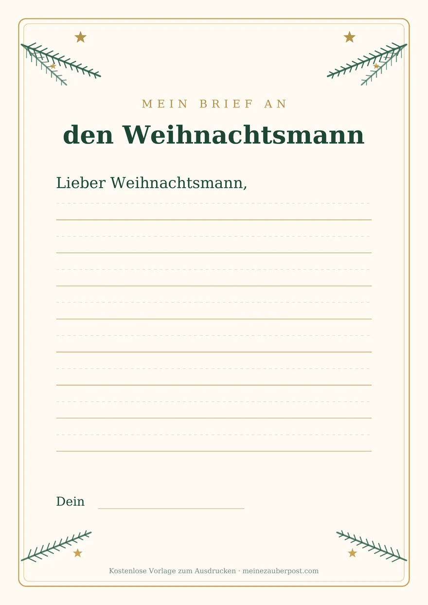 Vorschau der A4-Vorlage: Brief an den Weihnachtsmann – grosse Linien