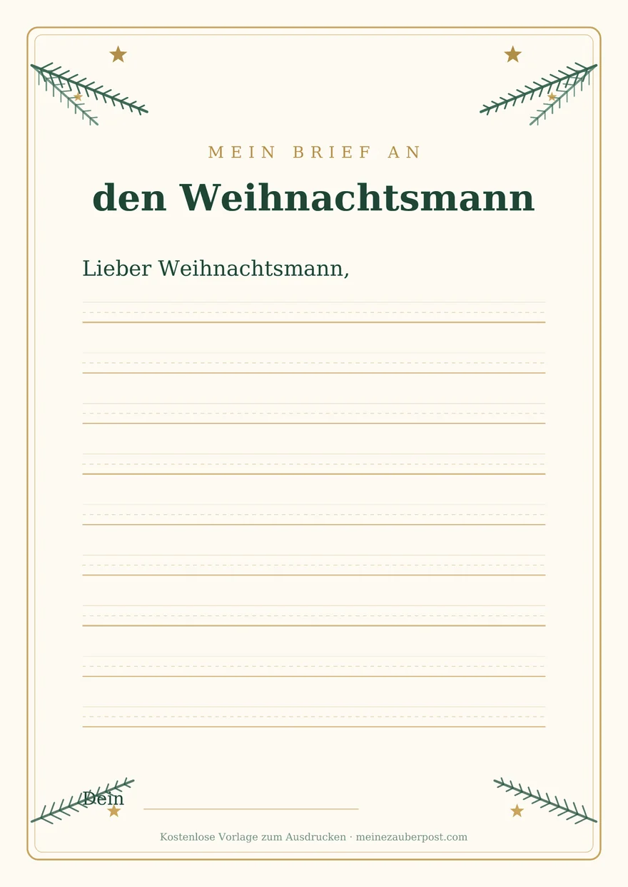 Vorschau der A4-Vorlage: Brief an den Weihnachtsmann – Lineatur