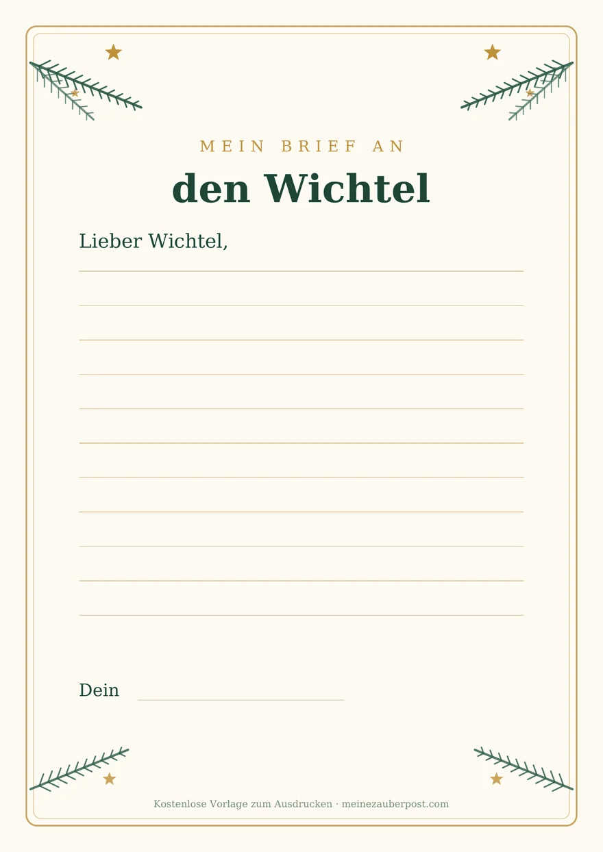 Vorschau der A4-Vorlage: Brief an den Wichtel