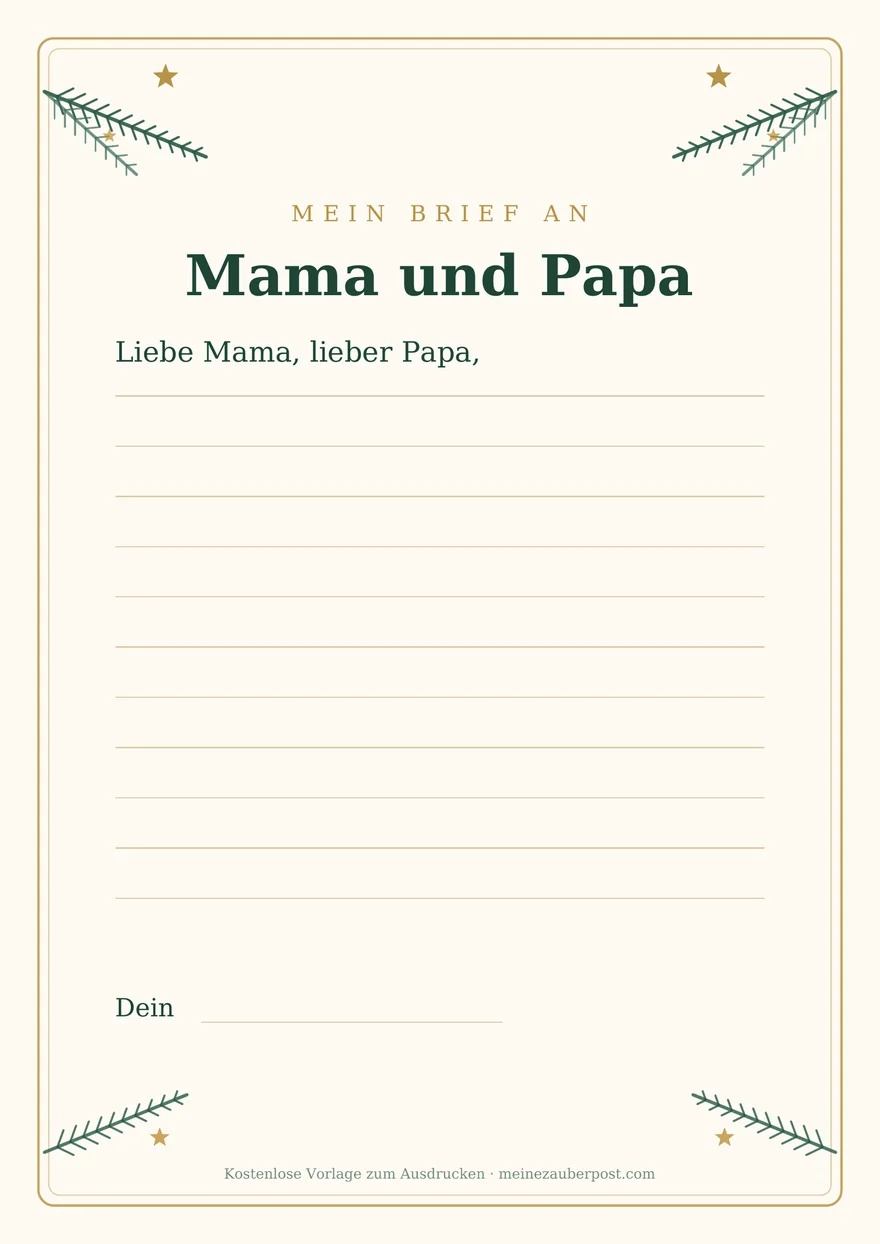Vorschau der A4-Vorlage: Brief an Mama und Papa