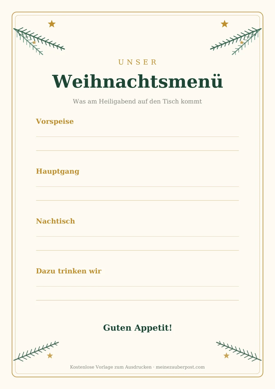 Vorschau der A4-Vorlage: Menükarte für den Festtag