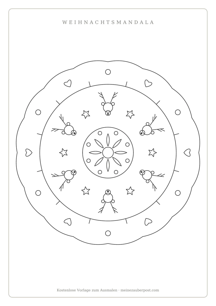 Vorschau der A4-Vorlage: Rentier-Mandala