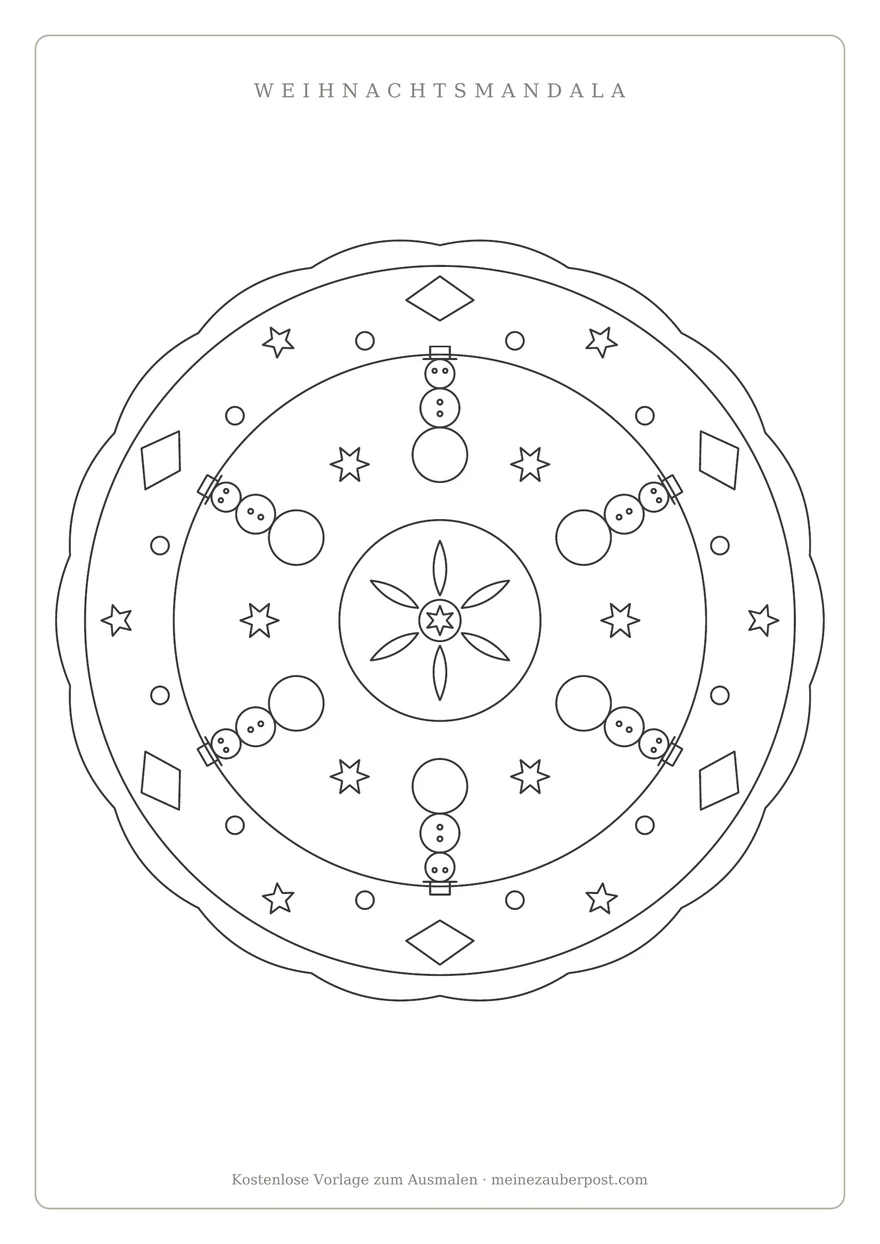 Vorschau der A4-Vorlage: Mandala «Schneemänner»