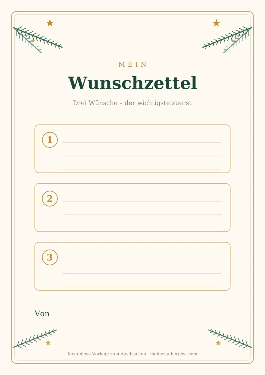 Vorschau der A4-Vorlage: Wunschzettel «Drei Wünsche»