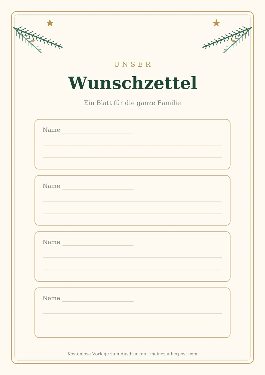 Vorschau der A4-Vorlage: Wunschzettel für die Familie