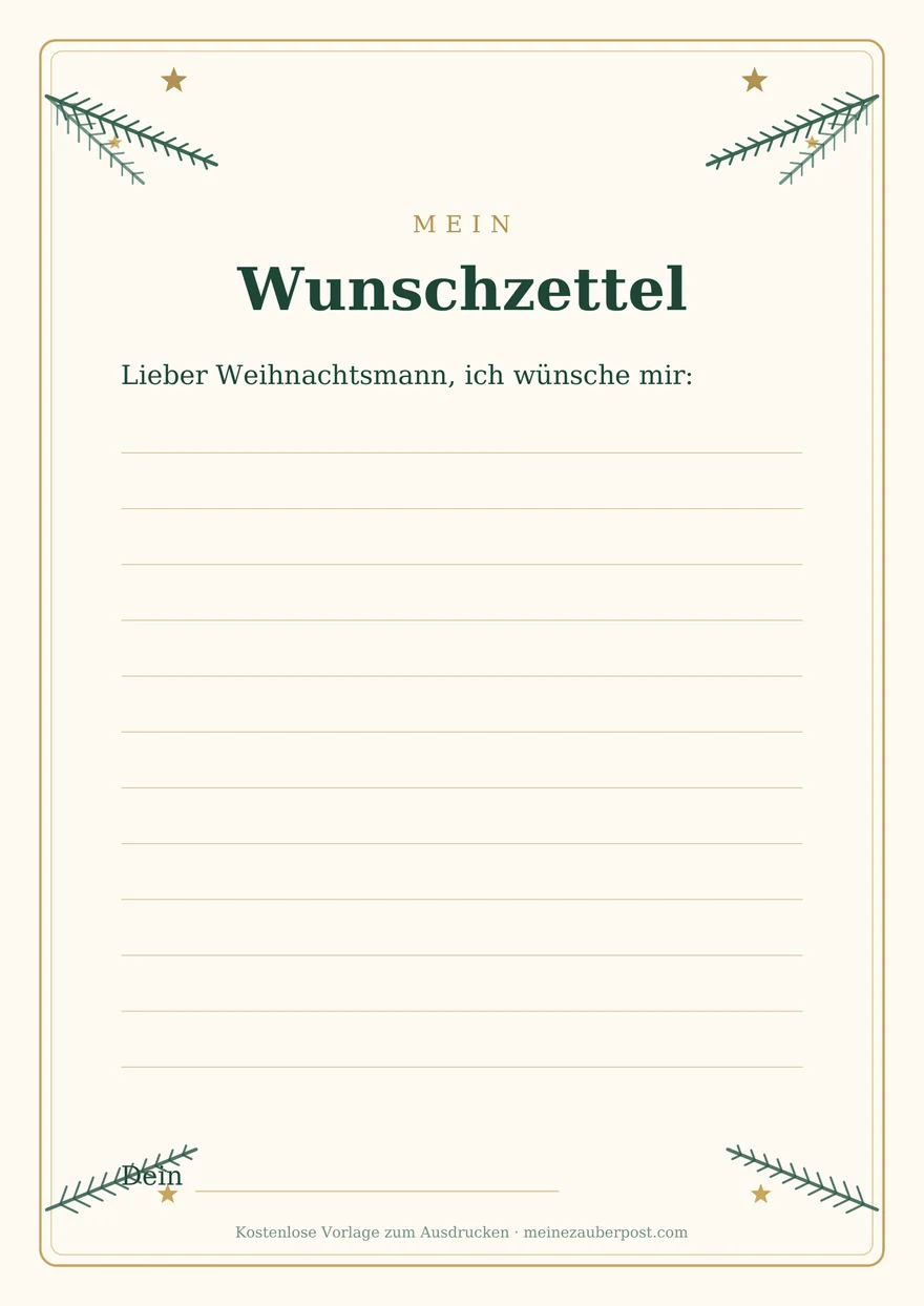 Vorschau der A4-Vorlage: Wunschzettel als kleiner Brief