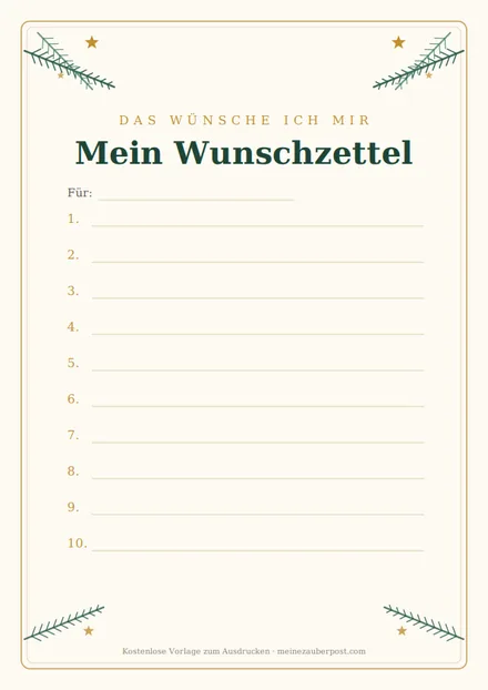 Vorschau: Wunschzettel zum Ausdrucken